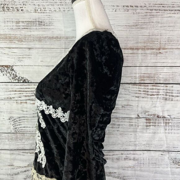 Passion Concept Blouse Tunic sz Small Black Velveteen Lace Beads Gothic Wedding - Picture 12 of 14